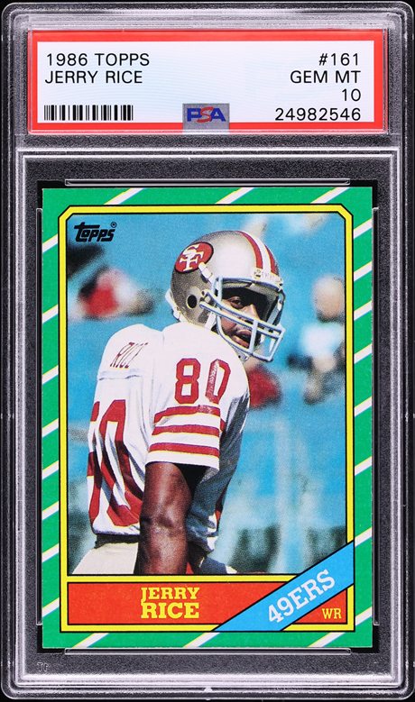 Jerry Rice 1986 Topps · Base #161 · PSA 10, complete card front and slab label